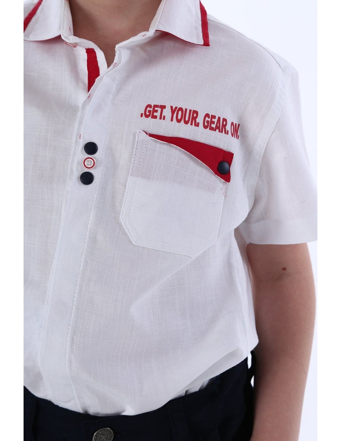 Boy\'s white shirt with red elements NDZ7497 - Online store - Boutique